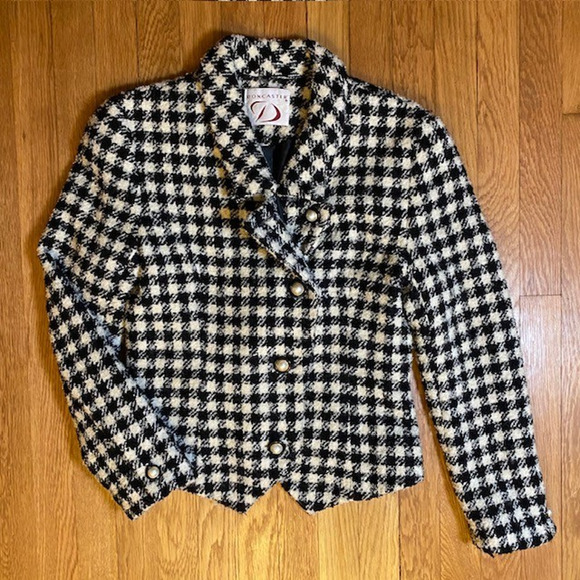 Vintage Doncaster Womens 8 Woven Cropped Blazer Jacket White Black Houndstooth - Picture 1 of 11